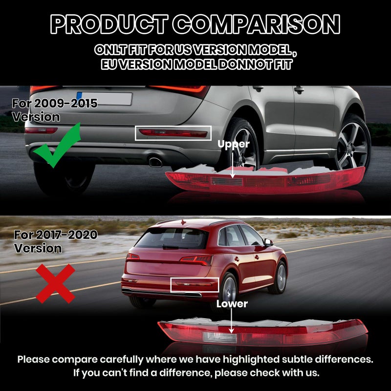 Clidr Rear Bumper Tail Light Lamp for Audi Q5 2009-2015 Rear Bumper Reflector Lower Tail Lights Replace 8R0945096 Passenger Side (Right) - Image 2